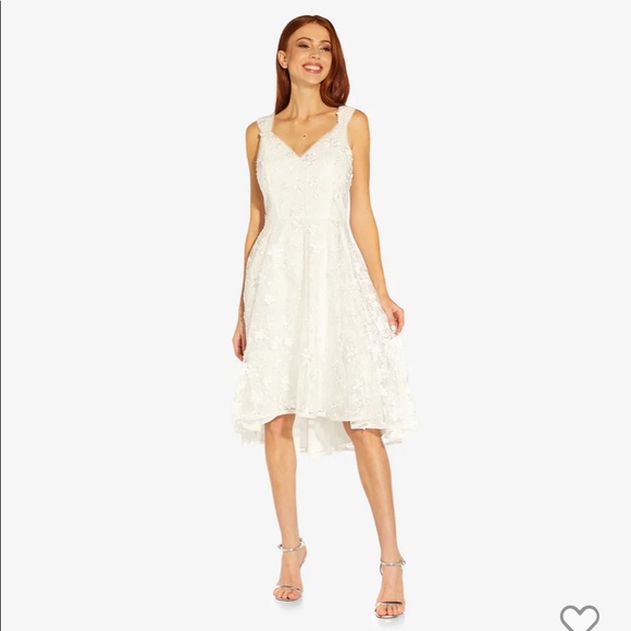 Adrianna Papell 3D FLORAL EMBROIDERED AND HAND-SEQUINED HIGH LOW DRESS in IVORY - Picture 12 of 12